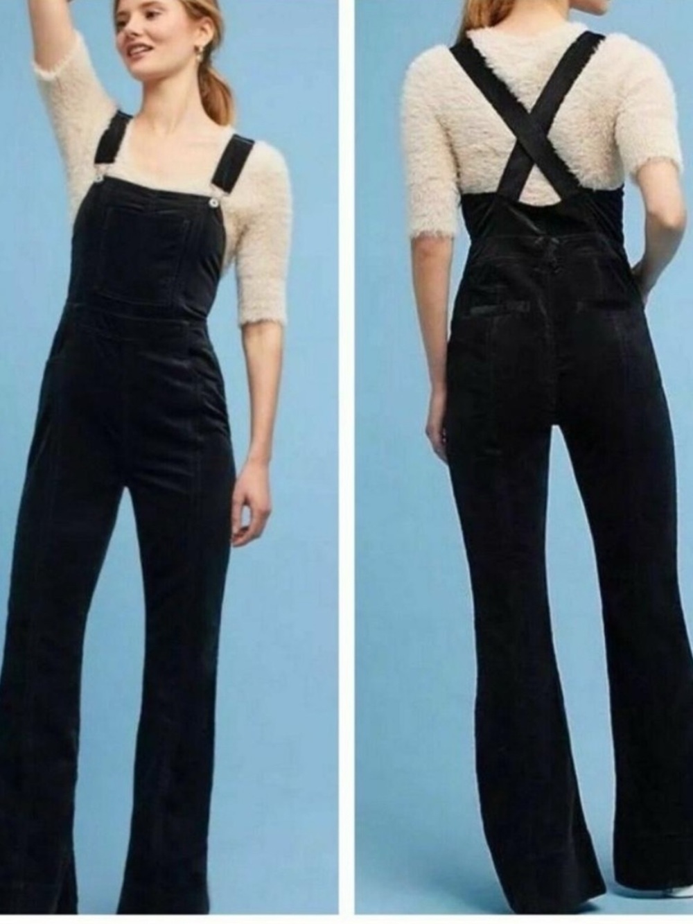 ANTHROPOLOGIE Fit Flare Pilcro Black Velvet Overalls Retro Whimsigoth Boho 27‎